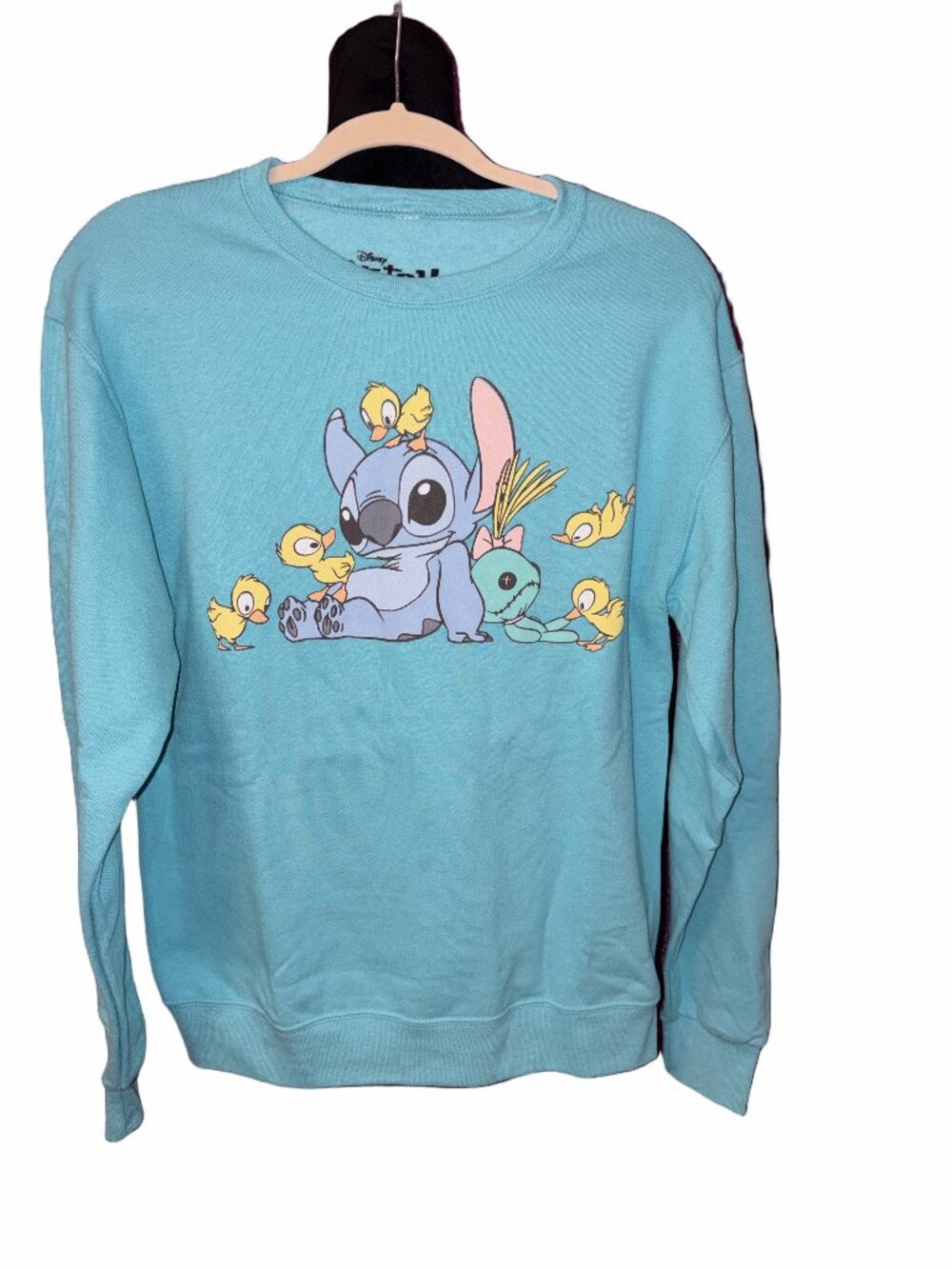 🆕💜 Disney Stitch Crewneck Sweater Blue Pullover NWOT Soft Graphic Sweatshirt